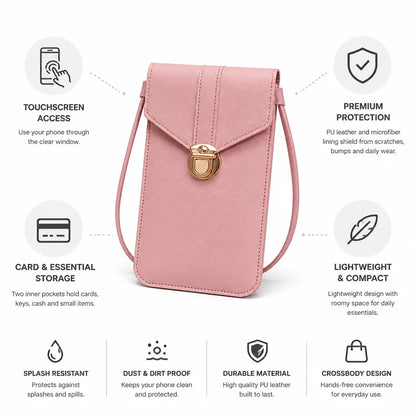 Crossbody Phone Bag Touchscreen Window PU Leather Card Pockets