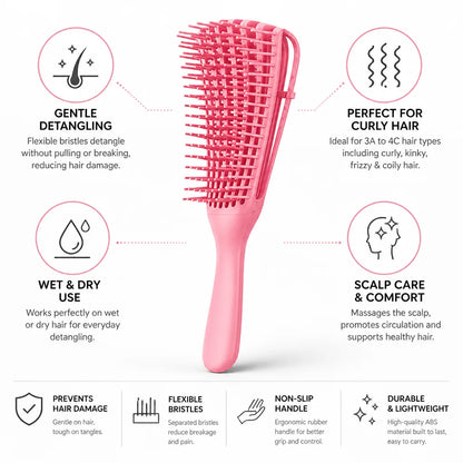 Detangling Brush Curly & Kinky Flexible Bristles Non-Slip Handle
