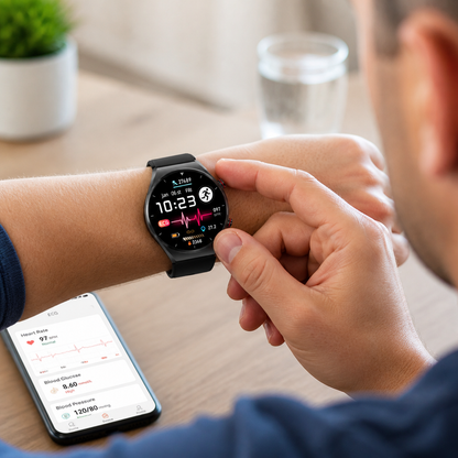 Montre intelligente de santé avec ECG, détection de la FA et autonomie de 15 jours sans mesure de la glycémie