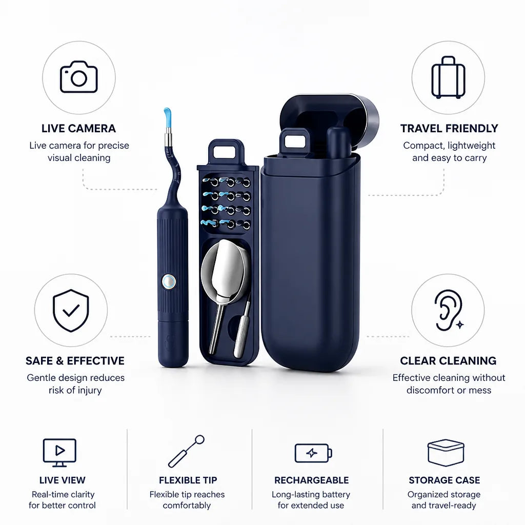 Caméra de nettoyage d'oreilles avec vision en direct, flexible et facile à transporter
