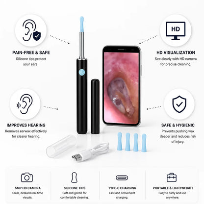 Endoscope HD pour retrait de cérumen, embouts en silicone, Type-C