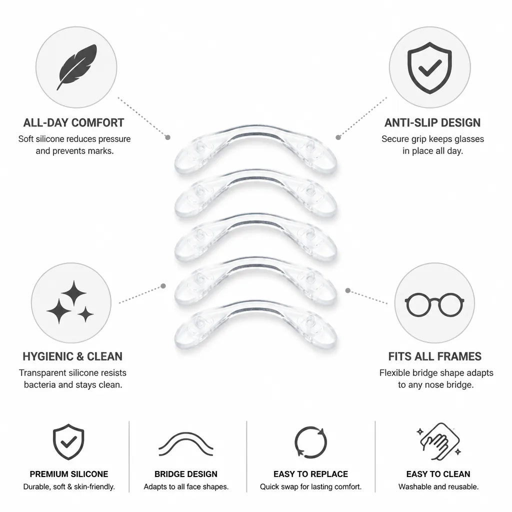 Plaquettes de nez transparentes en silicone antidérapant pour lunettes, lot de 5
