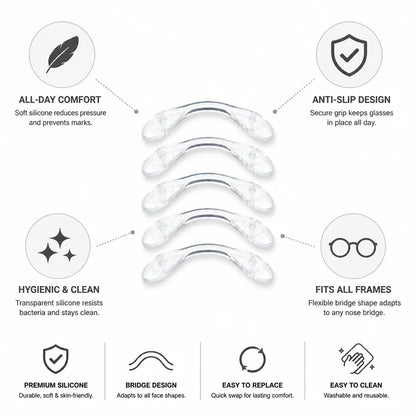 Plaquettes de nez transparentes en silicone antidérapant pour lunettes, lot de 5