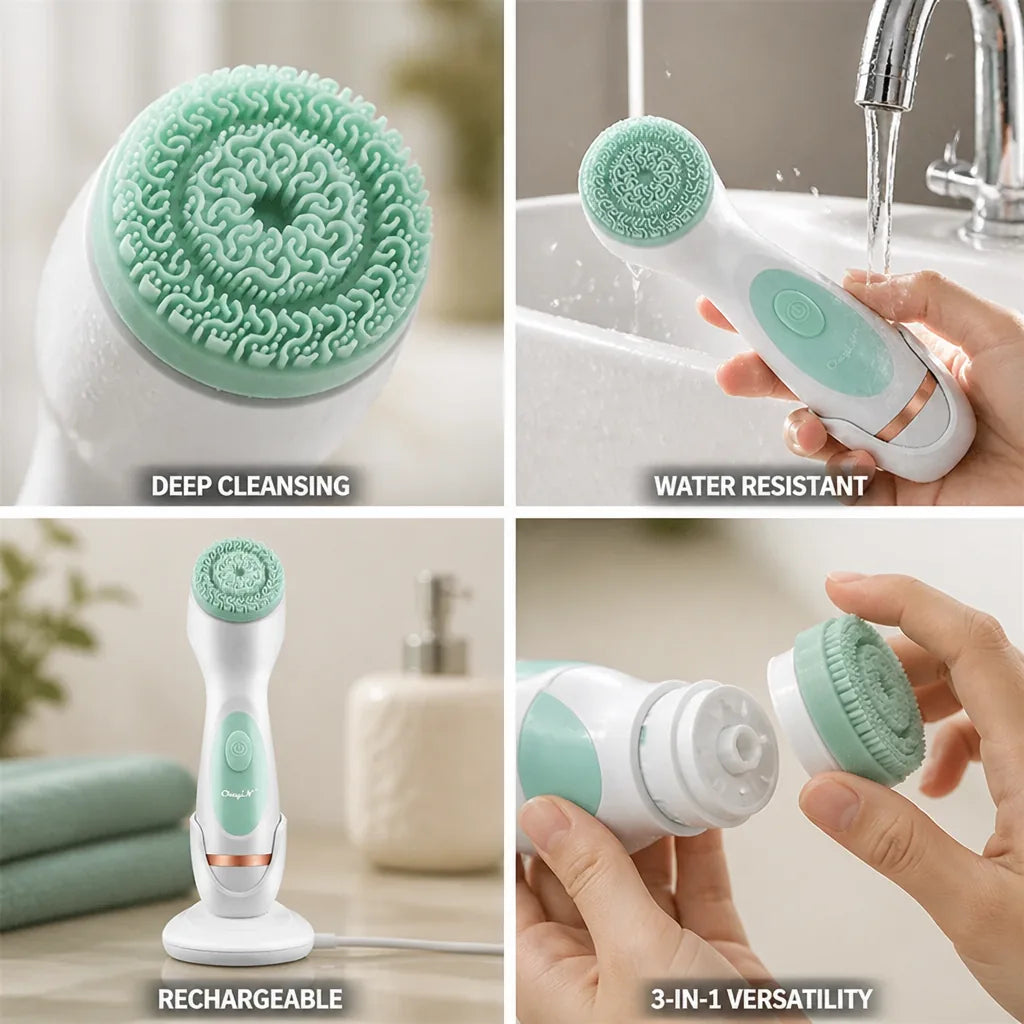 Brosse nettoyante visage en silicone 3-en-1 rechargeable