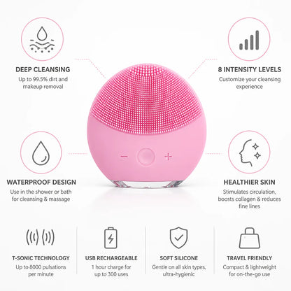 Facial Cleansing Brush Waterproof Silicone USB Rechargeable