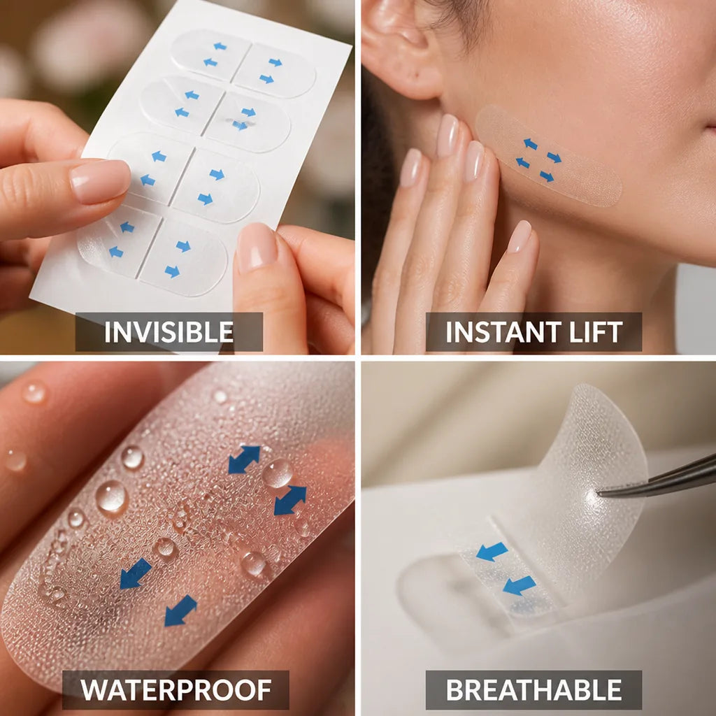 Bande de lifting facial invisible, adhésif imperméable de qualité médicale