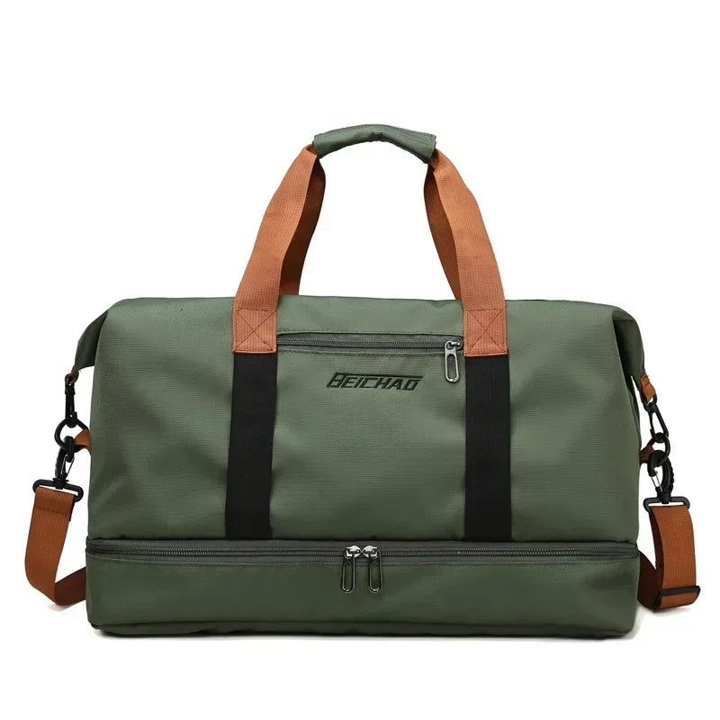 Sac de sport en cuir déperlant avec compartiment étanche et rangement pour chaussures