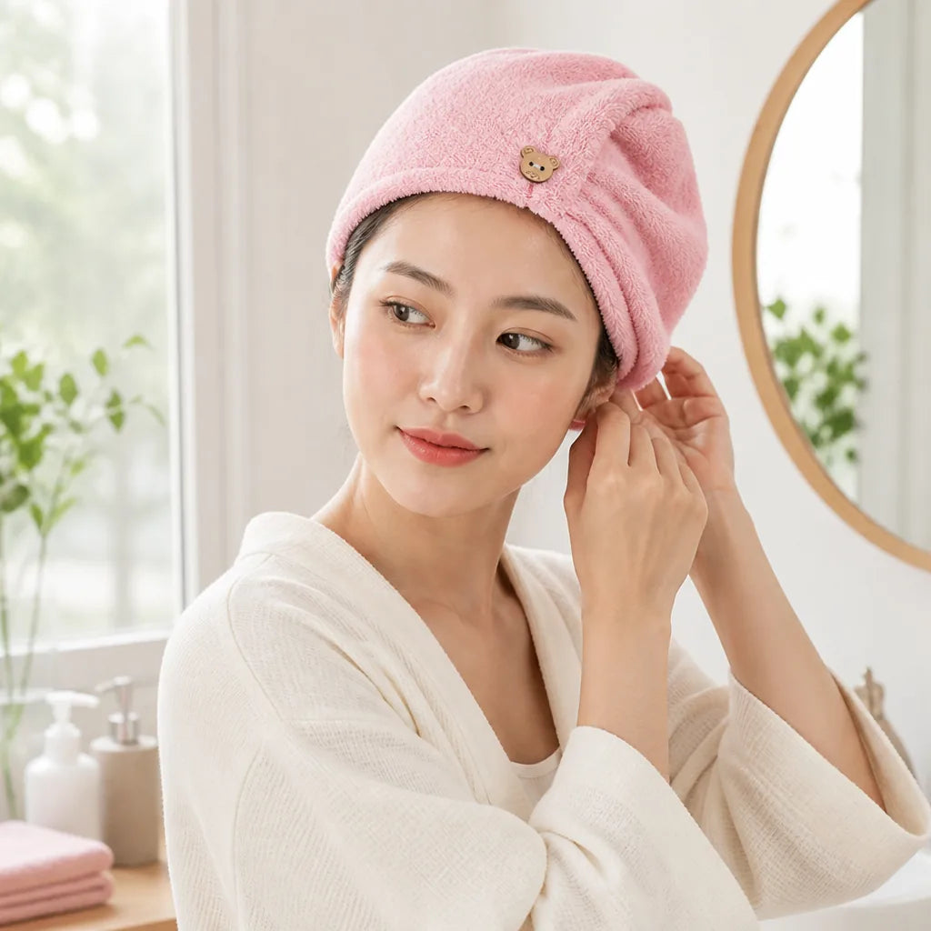 Serviette pour cheveux en microfibre ultra-absorbante avec bouton de fermeture