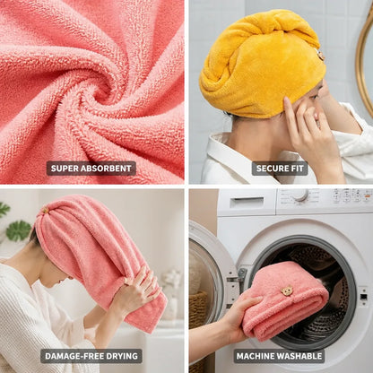 Serviette pour cheveux en microfibre ultra-absorbante avec bouton de fermeture