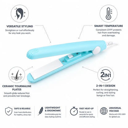 Hair Straightener & Curler Ceramic Tourmaline Plates Smart Temp