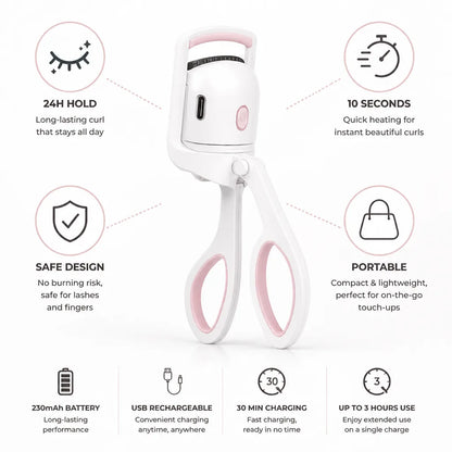 Heated Eyelash Curler USB Rechargeable & Portable 24-Hour Hold