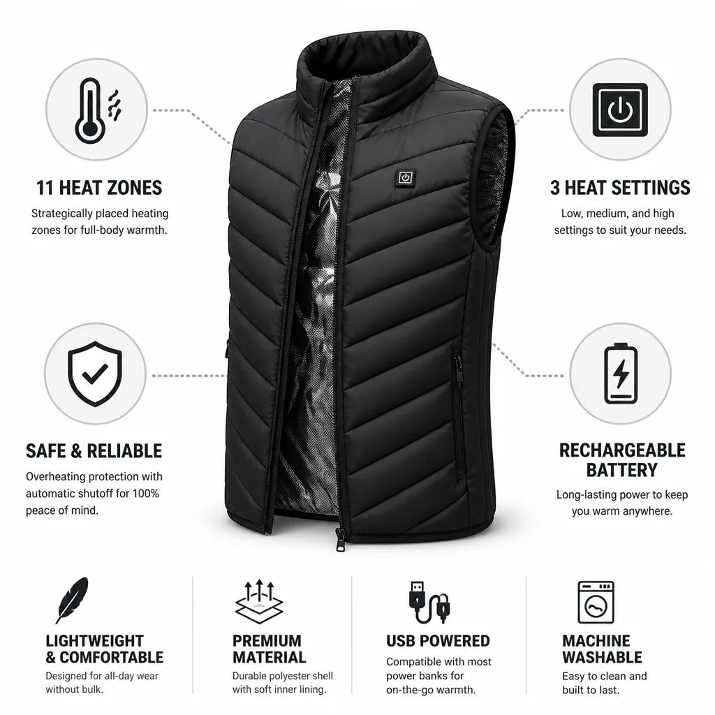 Heated Vest Rechargeable Nano-Heating 11 Heat Zones