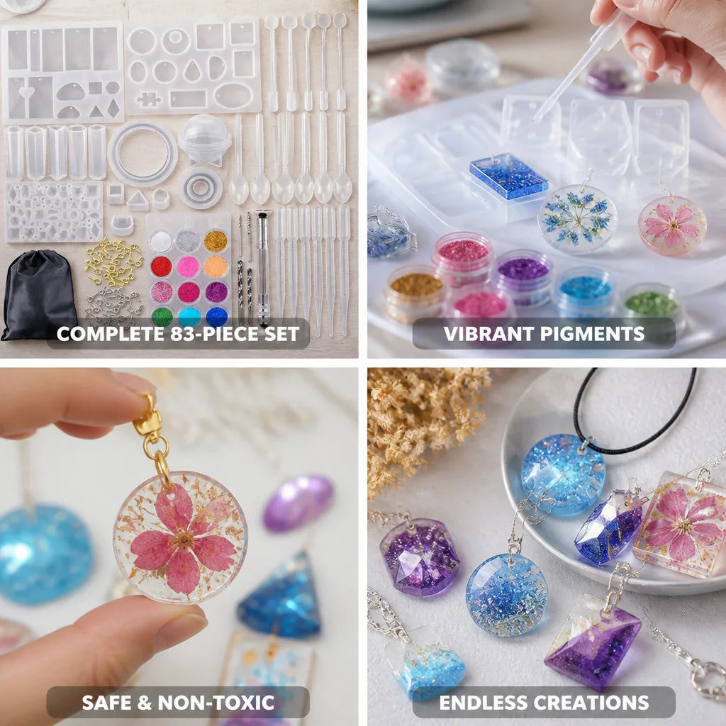 Kit de moules à bijoux, silicone non toxique, pigments perlés, 83 pièces