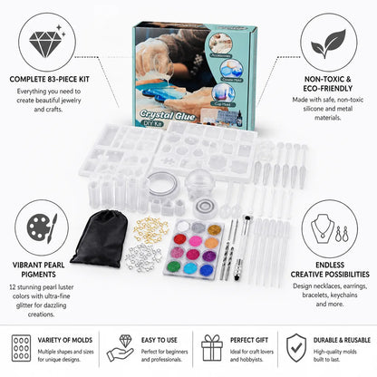 Kit de moules à bijoux, silicone non toxique, pigments perlés, 83 pièces