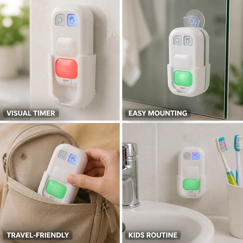 Minuteur d'hygiène pour enfants, guidage LED, mode 2 minutes, ventouse de fixation