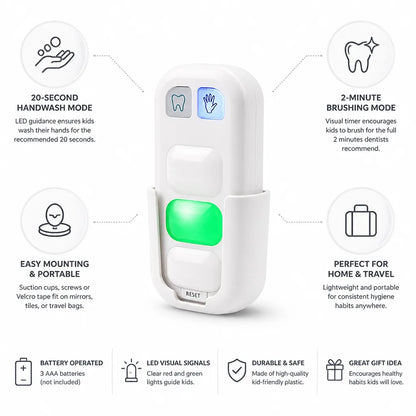 Minuteur d'hygiène pour enfants, guidage LED, mode 2 minutes, ventouse de fixation