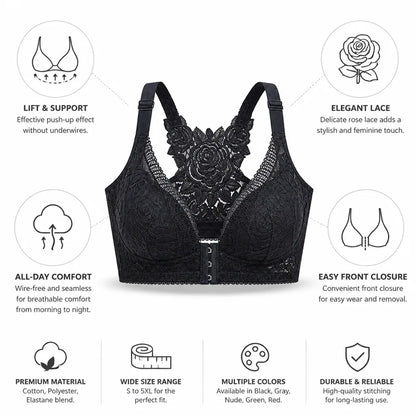Lace Bra Front Closure Wire-Free Lift