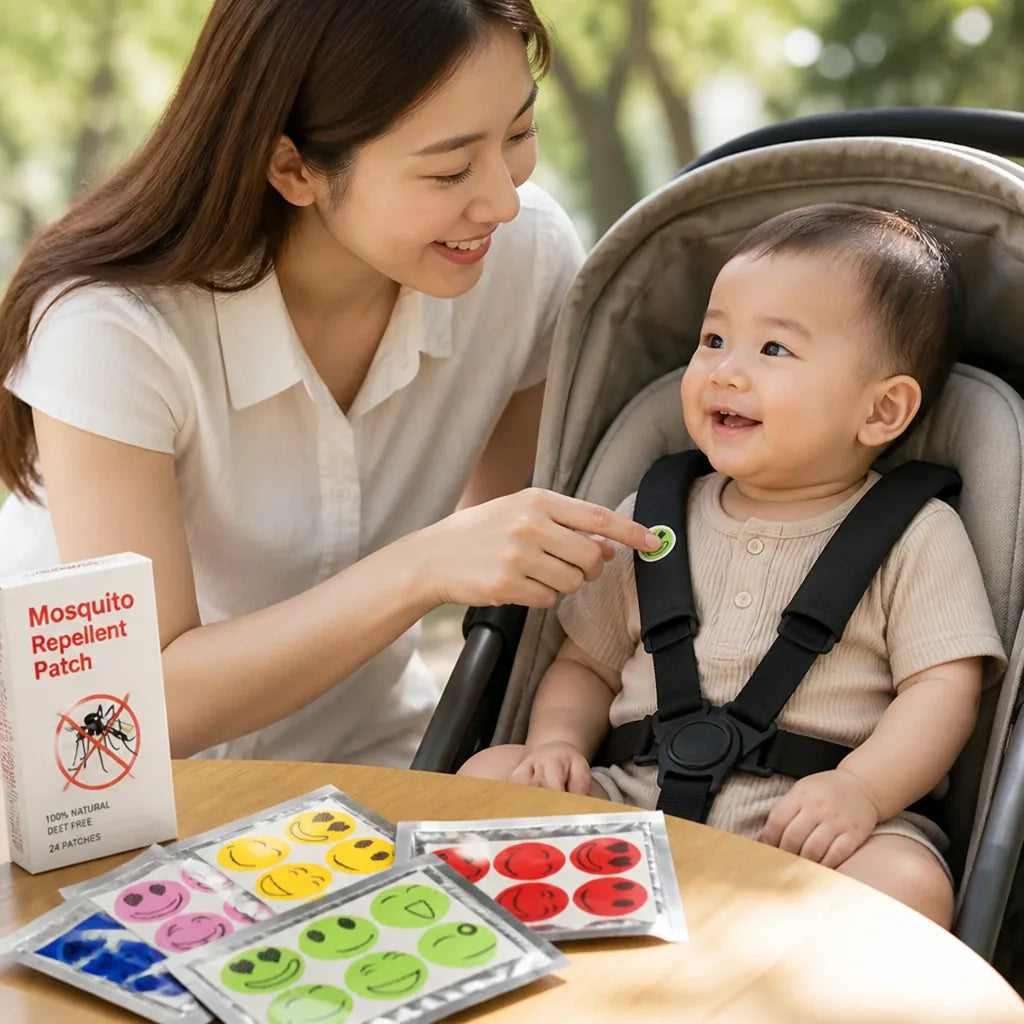 Autocollants anti-moustiques aux huiles essentielles naturelles, sans danger pour les bébés, protection 24 heures.