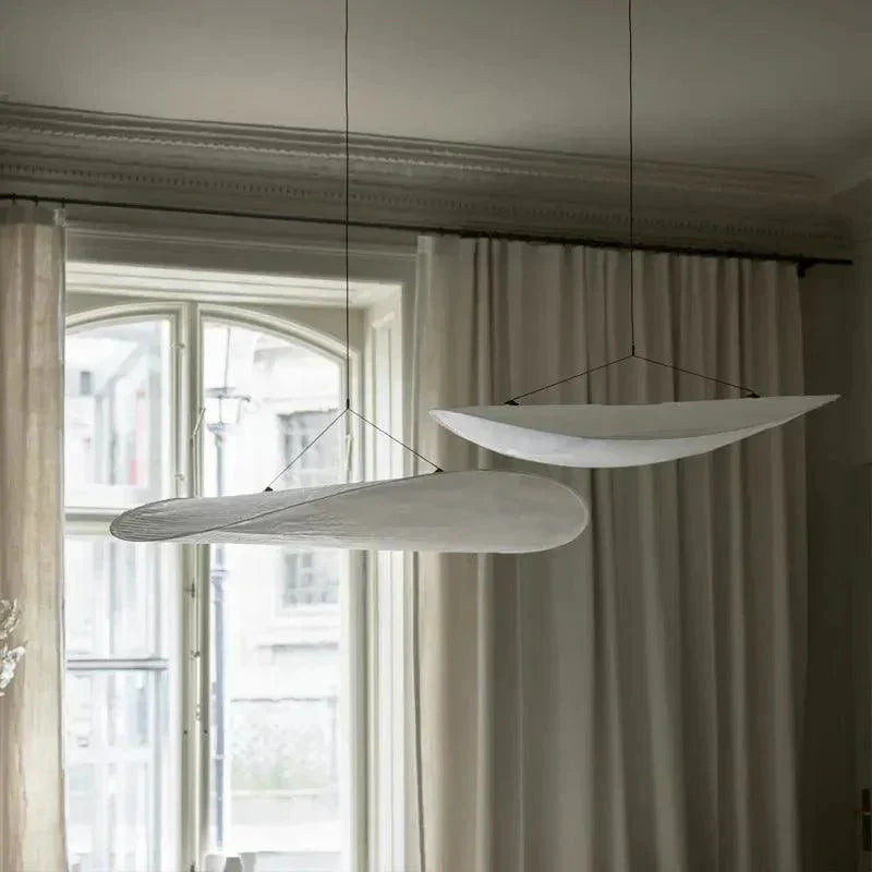 Suspension abat-jour en soie fait main, LED intégrée, télécommande