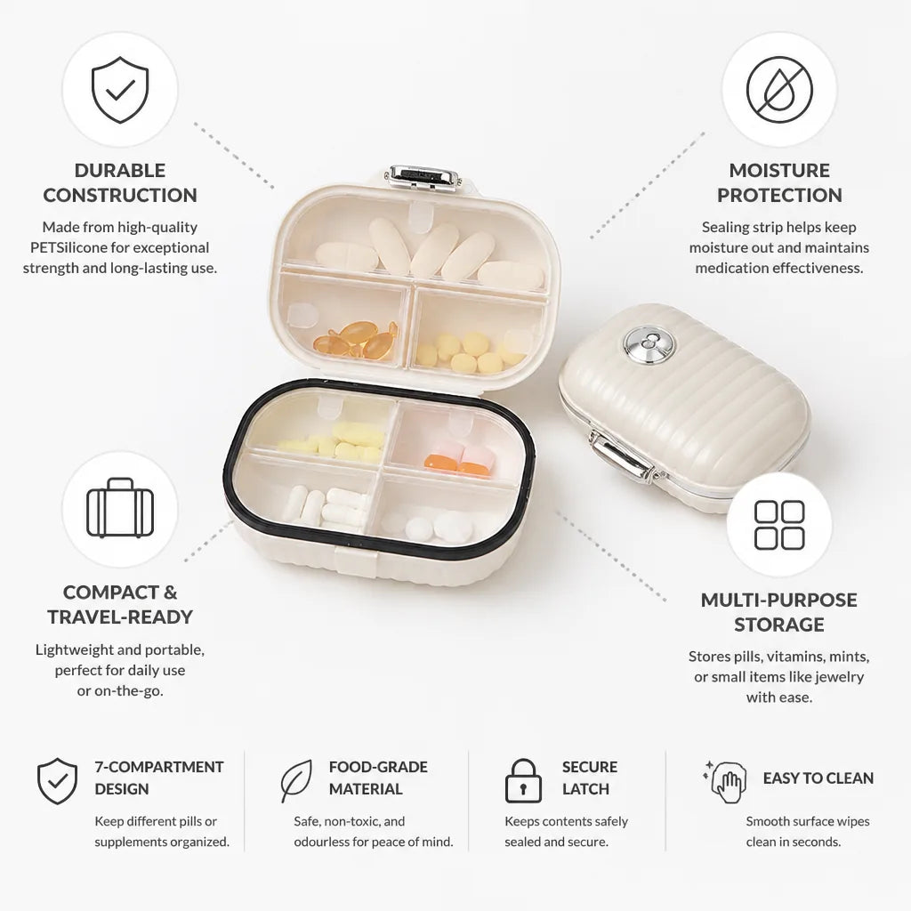 Organisateur de pilules à 7 compartiments avec joint anti-humidité, lot de 2