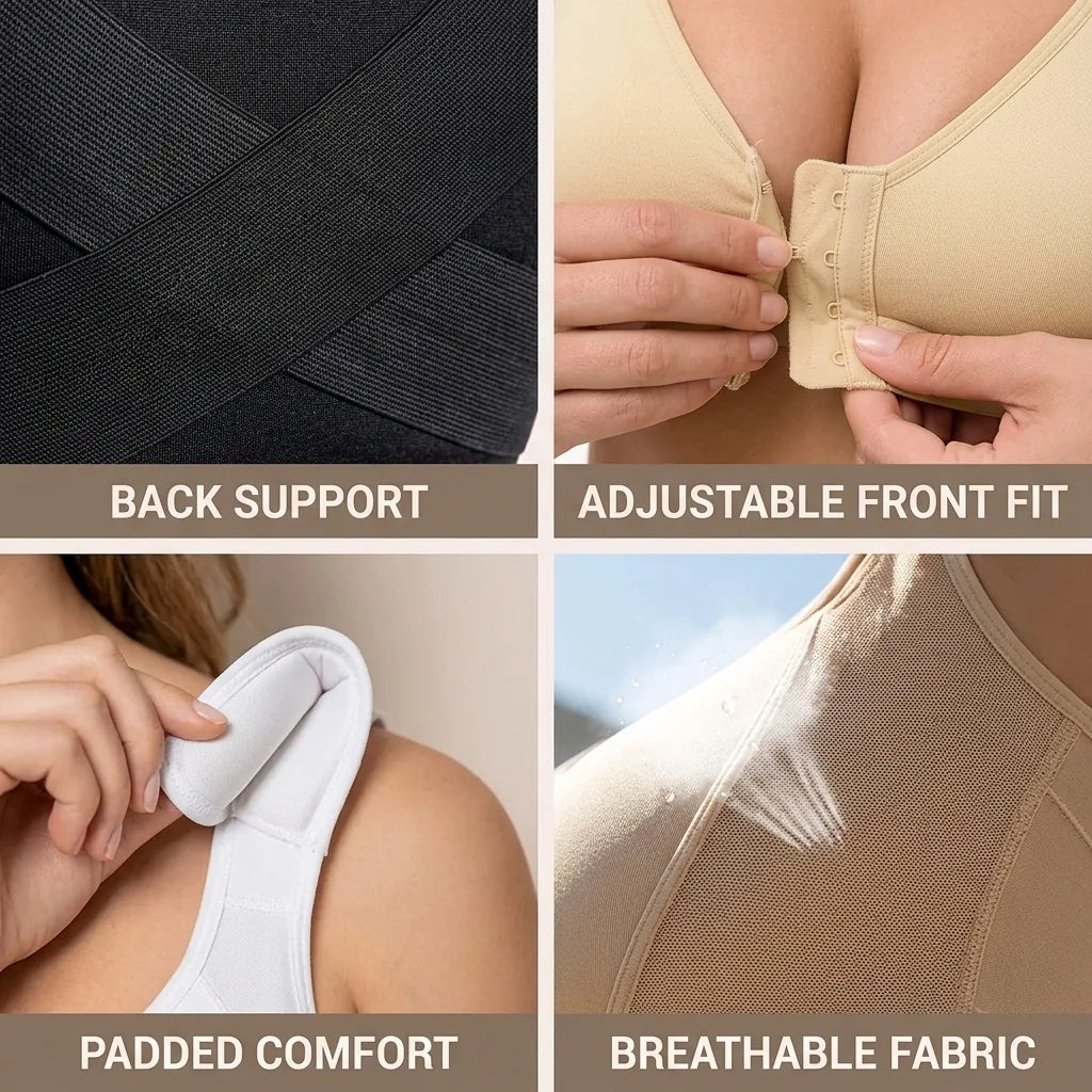 Soutien-gorge correcteur de posture, dos croisé et agrafes réglables sur le devant