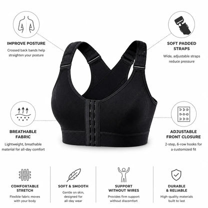 Soutien-gorge correcteur de posture, dos croisé et agrafes réglables sur le devant