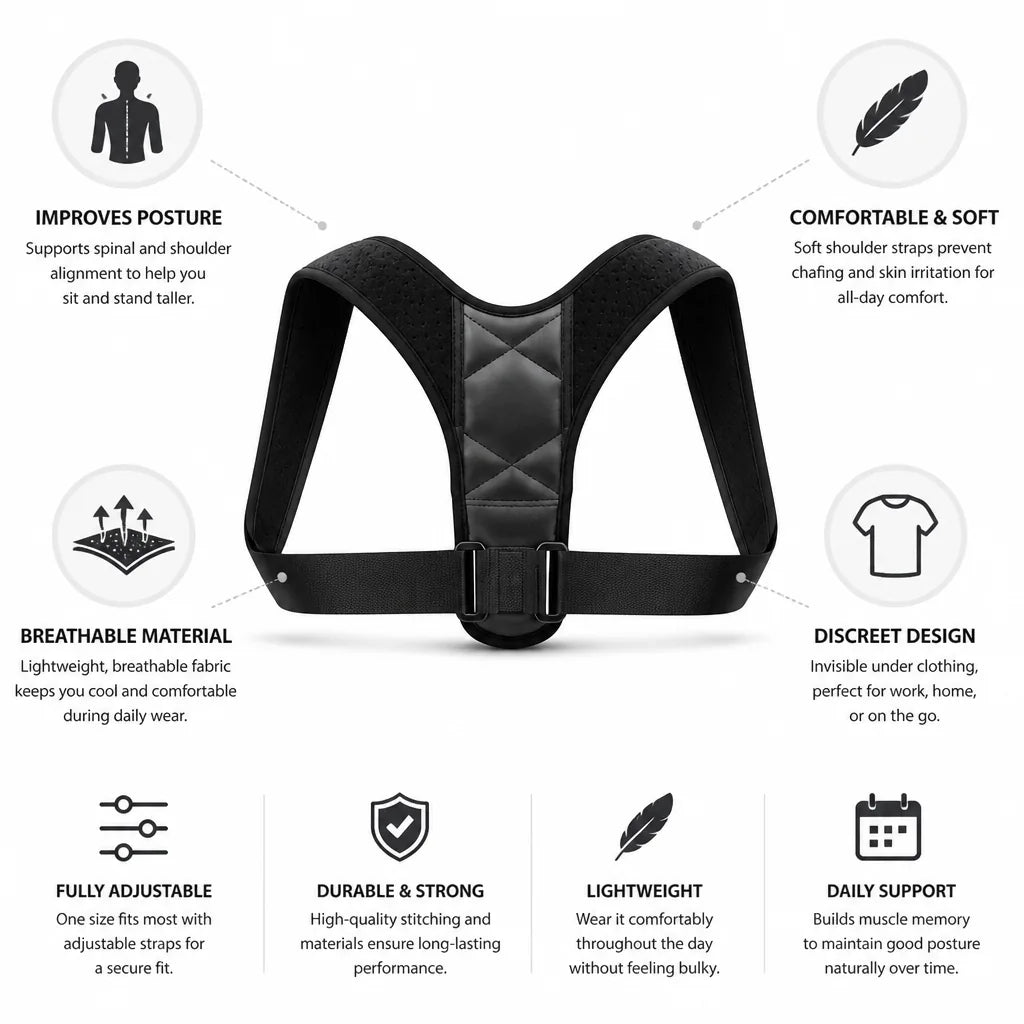 Correcteur de posture réglable, discret et à sangles souples