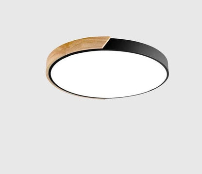 Round Ceiling Light Wood Decor Dimmable Remote