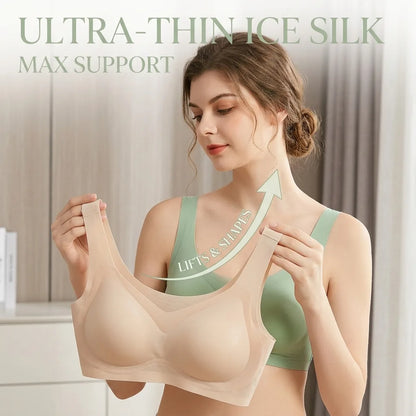 Soutien-gorge sans coutures, effet fraîcheur en soie glacée, sans armatures et coussinets amovibles