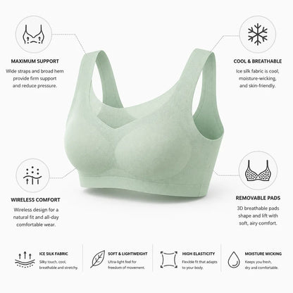 Soutien-gorge sans coutures, effet fraîcheur en soie glacée, sans armatures et coussinets amovibles