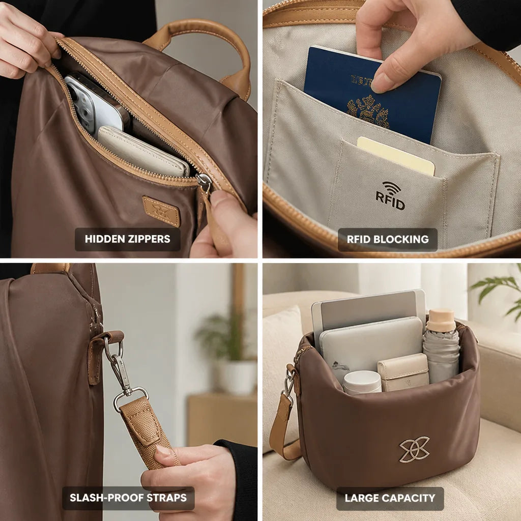 Sac à bandoulière antivol avec blocage RFID et bretelles anti-lacération
