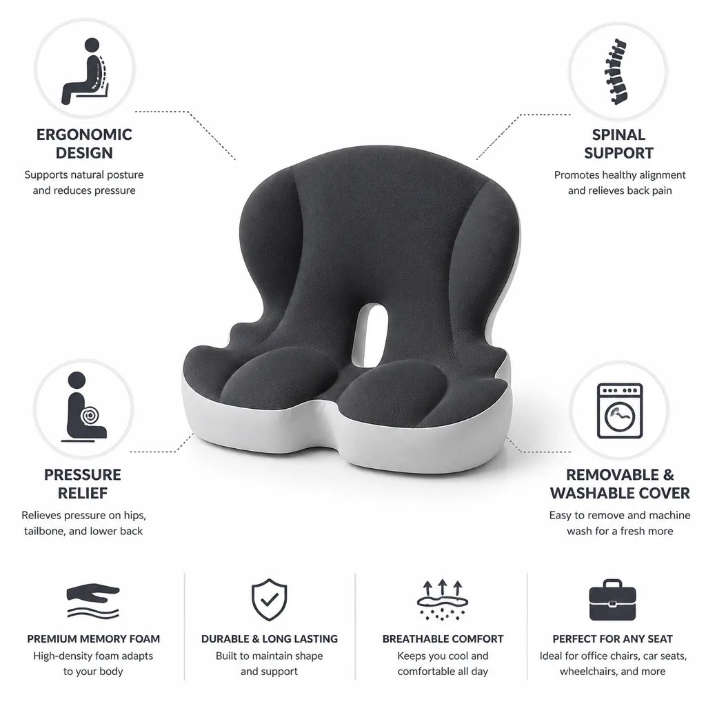 Coussin d'assise en mousse à mémoire de forme orthopédique, housse amovible et lavable