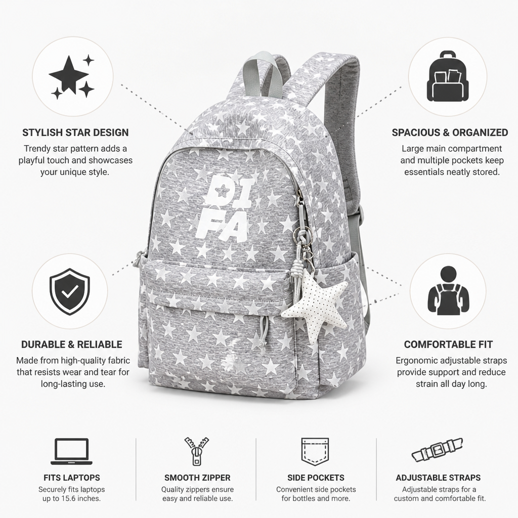 Star-Pattern Spacious & Durable School Backpack