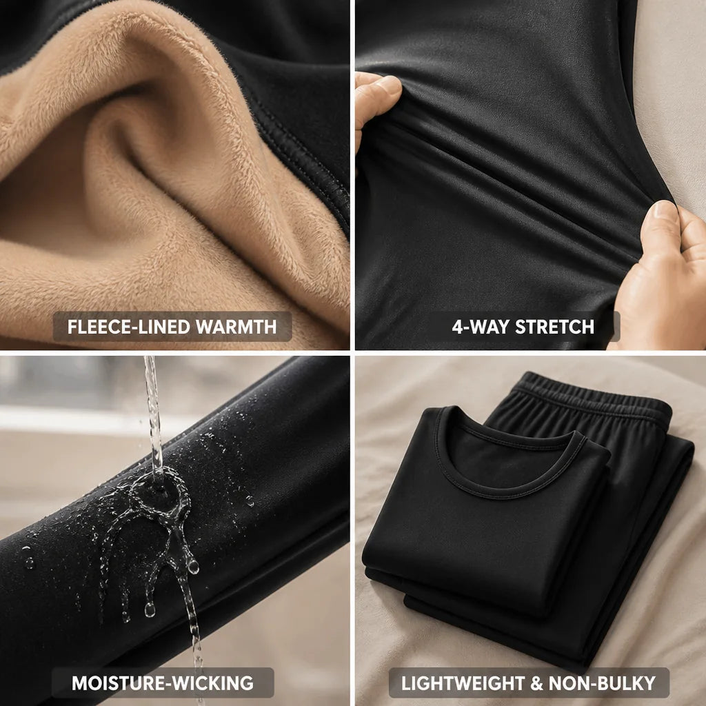 Ensemble de sous-vêtements thermiques doublé en polaire et évacuant l'humidité