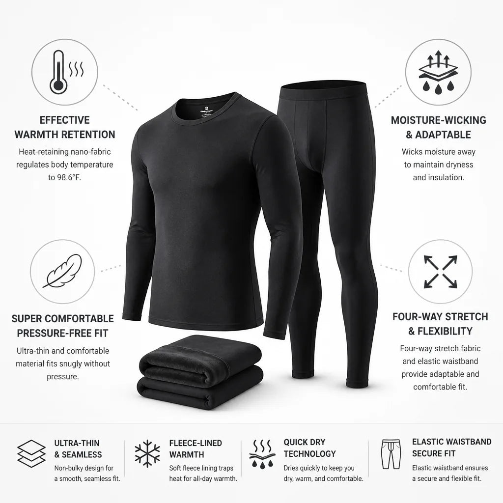 Ensemble de sous-vêtements thermiques doublé en polaire et évacuant l'humidité