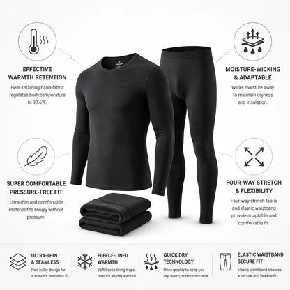 Ensemble de sous-vêtements thermiques doublé en polaire et évacuant l'humidité