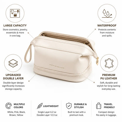 Travel Cosmetic Bag Large Capacity Waterproof PU Leather