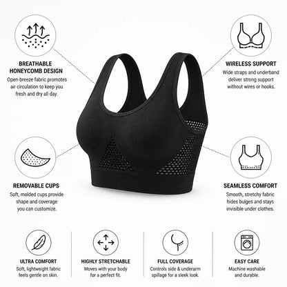 Wireless Bra Breathable Honeycomb Seamless Removable Cups