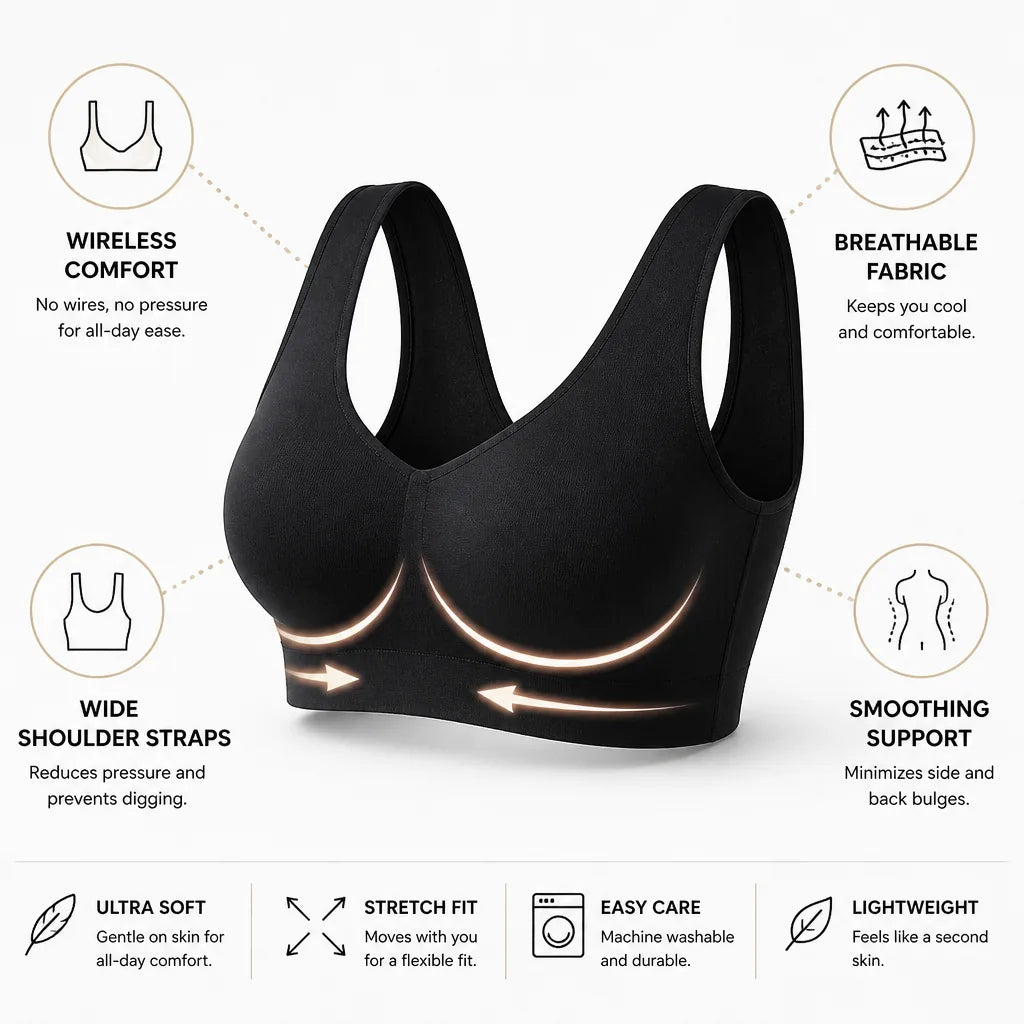 Soutien-gorge sans armatures, sans coutures, respirant, à larges bretelles