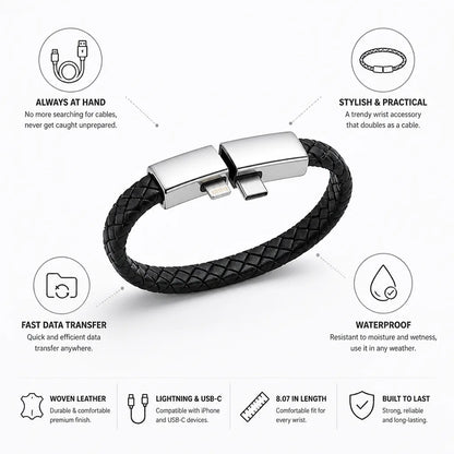 Wristband Charger Lightning & USB-C Woven Leather