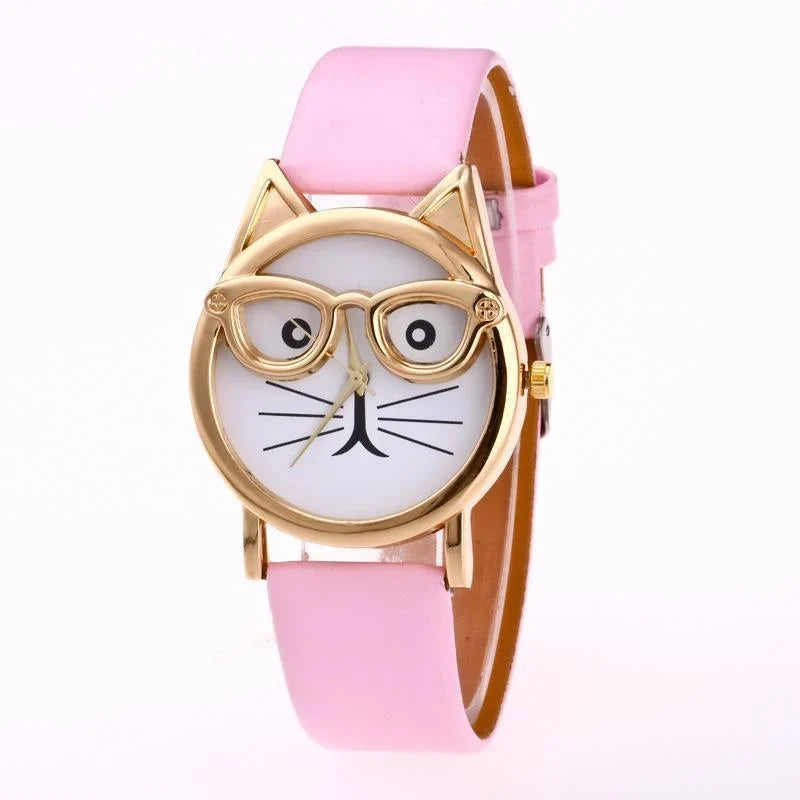 Wristwatch Cat-Shaped Dial Whisker Hands Adjustable Band