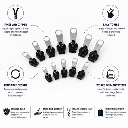 Zipper Repair Kit Reusable Quick Fix 12 Piece