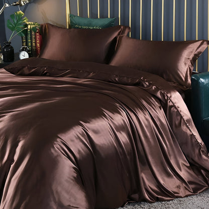Silk Blend Sheet Set Purple 180 GSM Duvet Cover Fitted Sheet Pillowcases for Queen King Bed Luxury Breathable Bedding for Bedroom Guest Room