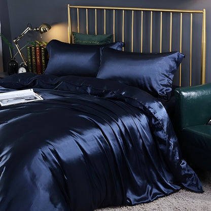 Silk Blend Sheet Set Purple 180 GSM Duvet Cover Fitted Sheet Pillowcases for Queen King Bed Luxury Breathable Bedding for Bedroom Guest Room
