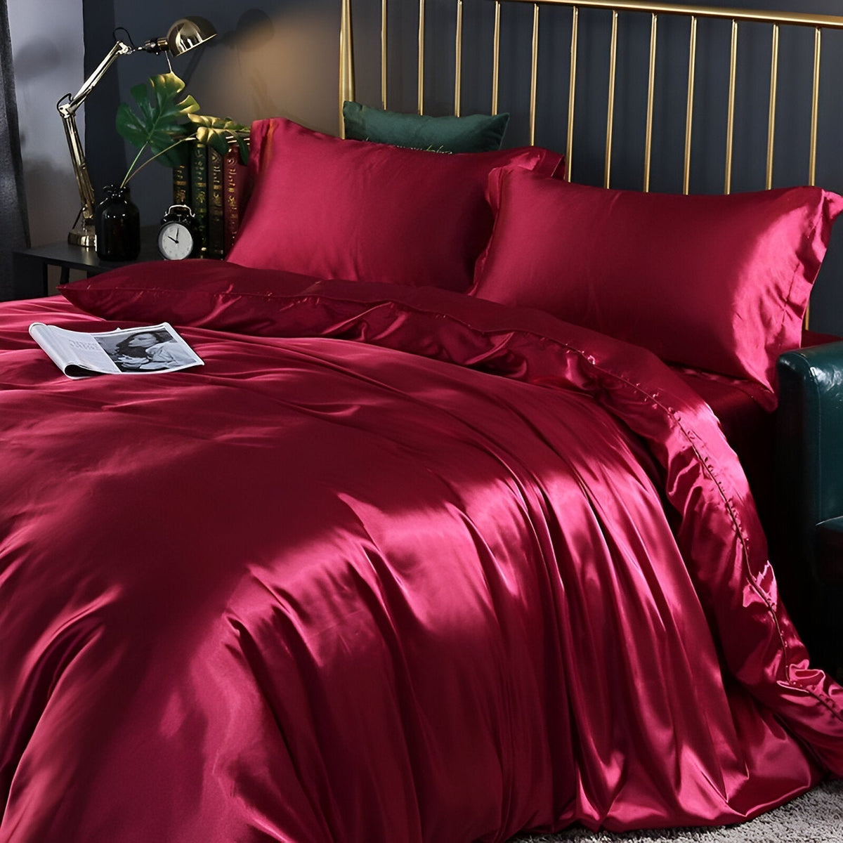 Silk Blend Sheet Set Purple 180 GSM Duvet Cover Fitted Sheet Pillowcases for Queen King Bed Luxury Breathable Bedding for Bedroom Guest Room