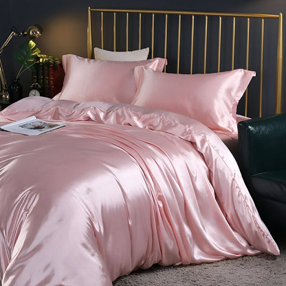 Silk Blend Sheet Set Purple 180 GSM Duvet Cover Fitted Sheet Pillowcases for Queen King Bed Luxury Breathable Bedding for Bedroom Guest Room