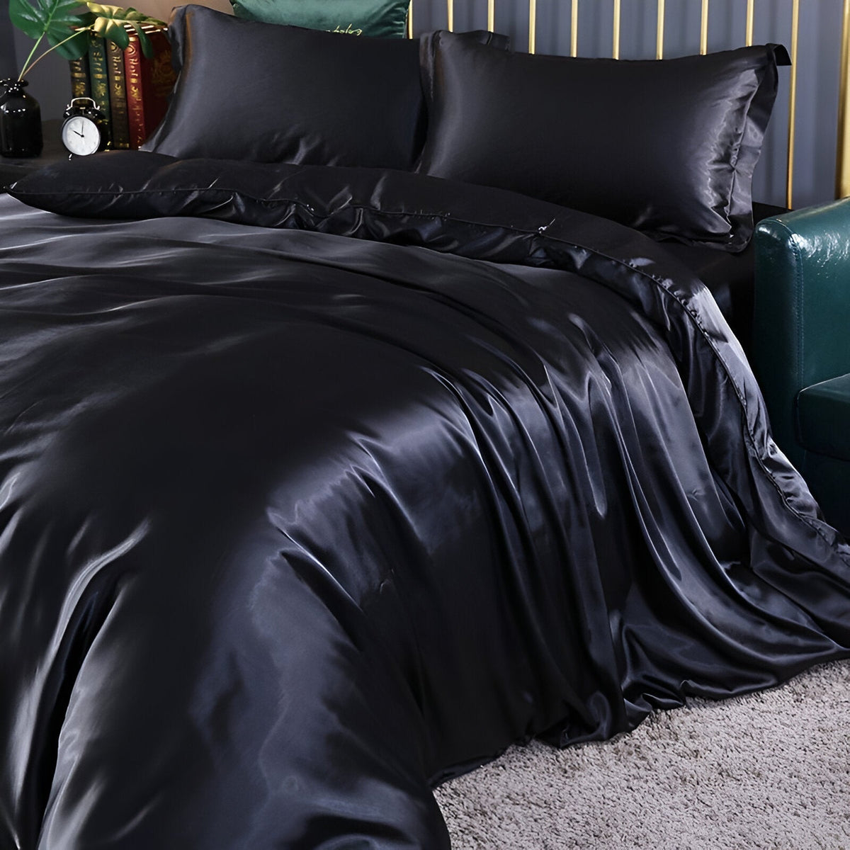 Silk Blend Sheet Set Purple 180 GSM Duvet Cover Fitted Sheet Pillowcases for Queen King Bed Luxury Breathable Bedding for Bedroom Guest Room