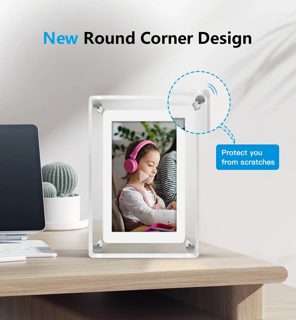 LuxeView | Cadre photo numérique portable avec batterie rechargeable | Design élégant en acrylique pour vos souvenirs précieux