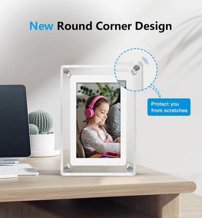 LuxeView | Cadre photo numérique portable avec batterie rechargeable | Design élégant en acrylique pour vos souvenirs précieux