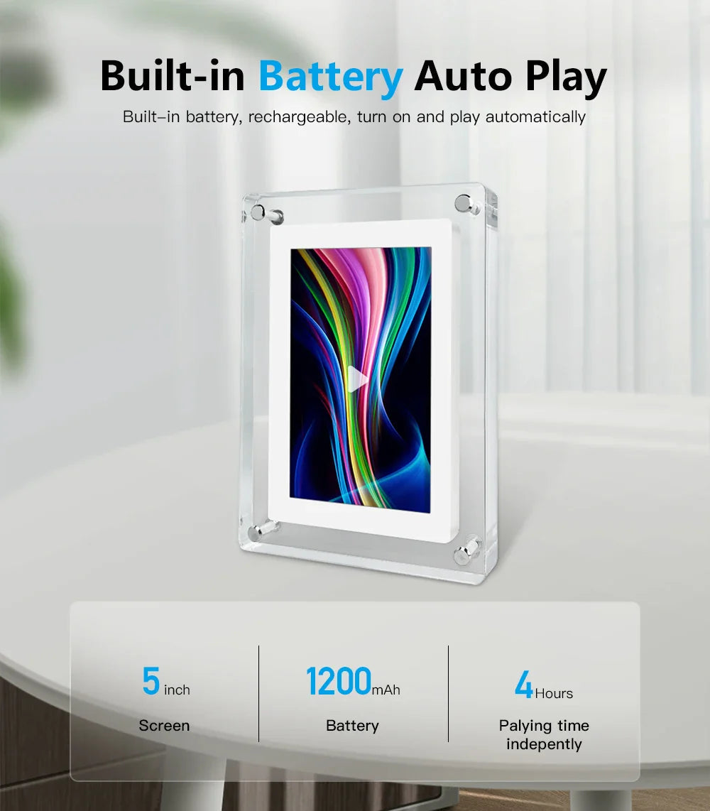 LuxeView | Cadre photo numérique portable avec batterie rechargeable | Design élégant en acrylique pour vos souvenirs précieux